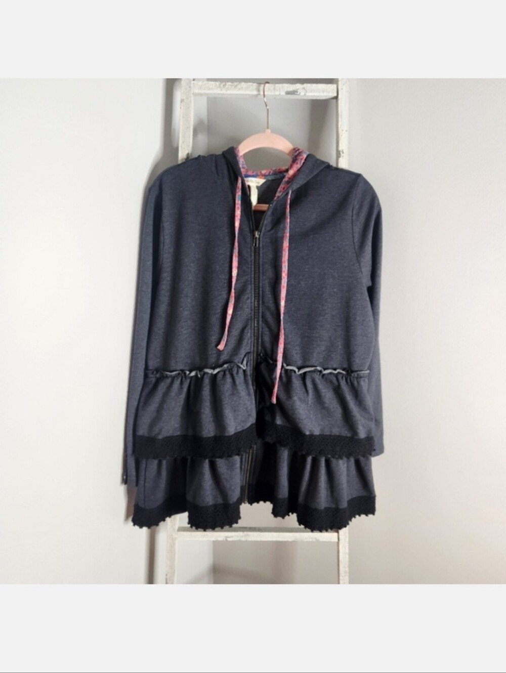 Matilda Jane womens large wise and wonderful ruffle full zip hooded jacket